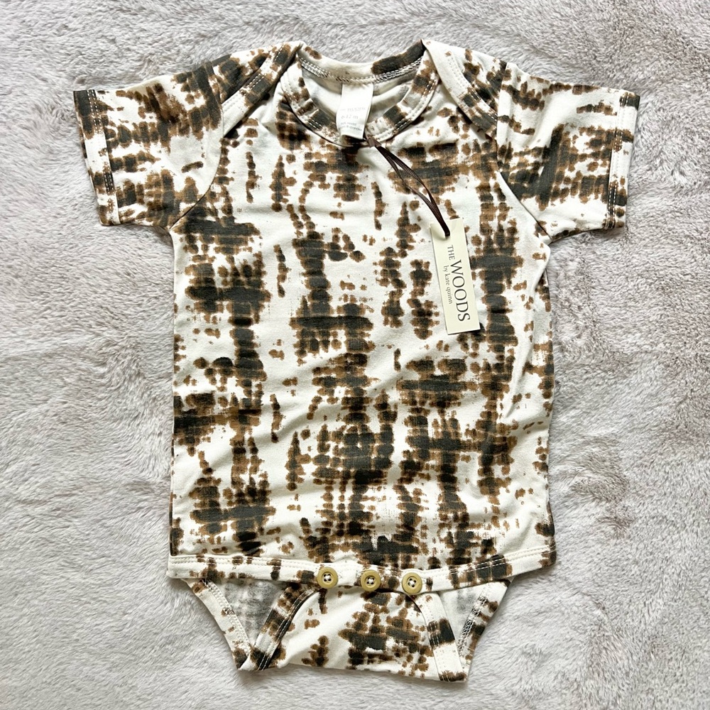 NWT Kate Quinn The Woods Beluga Shibori Short Sleeve Lap Neck Bodysuit Modal